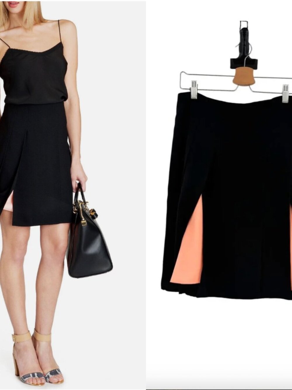 Ted Baker Rheia Colorblock Pleated A-Line Mini Skirt Black Coral Size 3 US 8